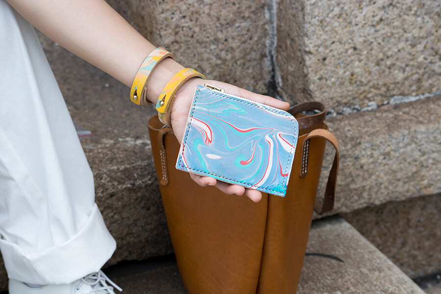 Genuine Leather Marble Short Zip Wallet 