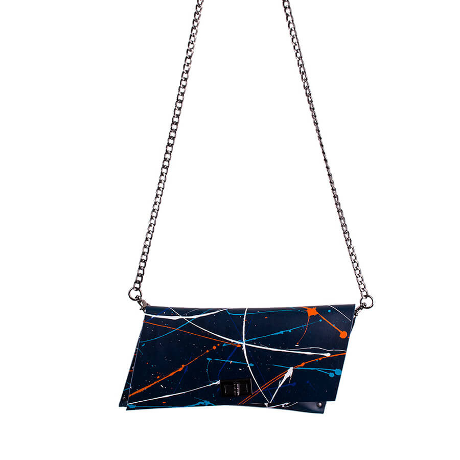 Genuine Leather Splatter Chain Shoulder Bag 