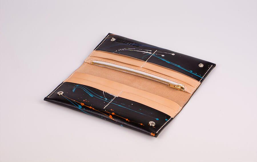 Genuine Leather Splatter Long Bifold Wallet 