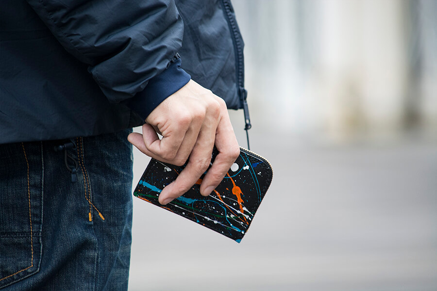 Genuine Leather Splatter Short Zip Wallet 