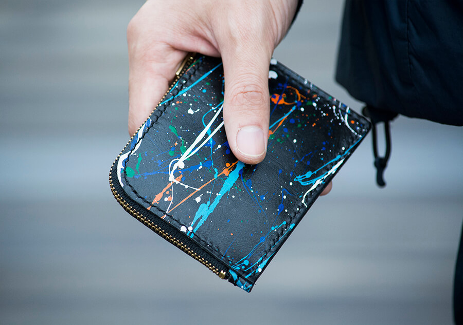 Genuine Leather Splatter Short Zip Wallet 