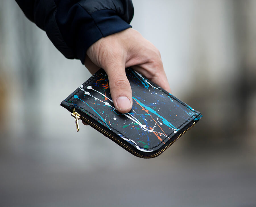 Genuine Leather Splatter Short Zip Wallet 