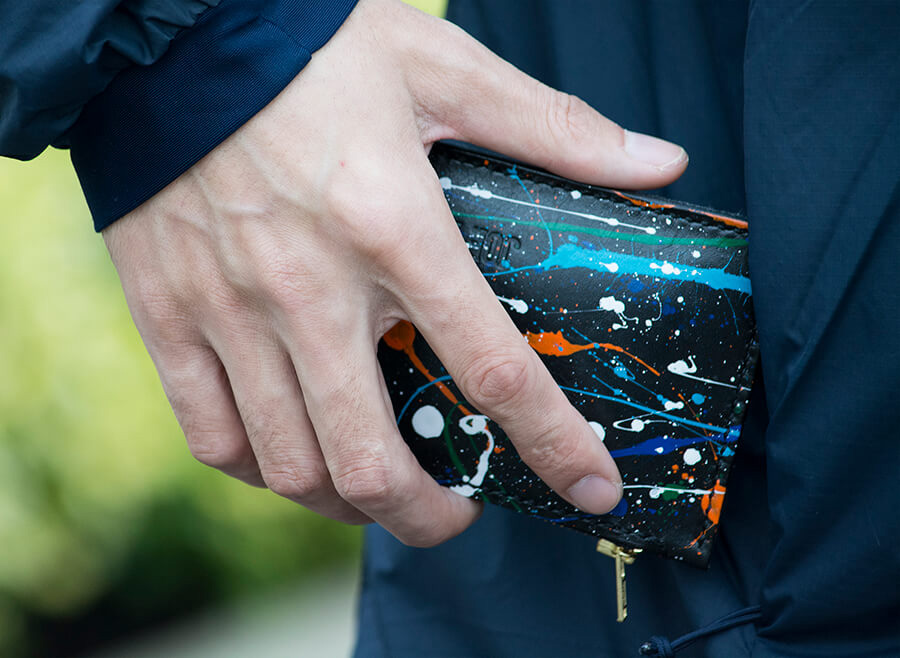 Genuine Leather Splatter Short Zip Wallet 
