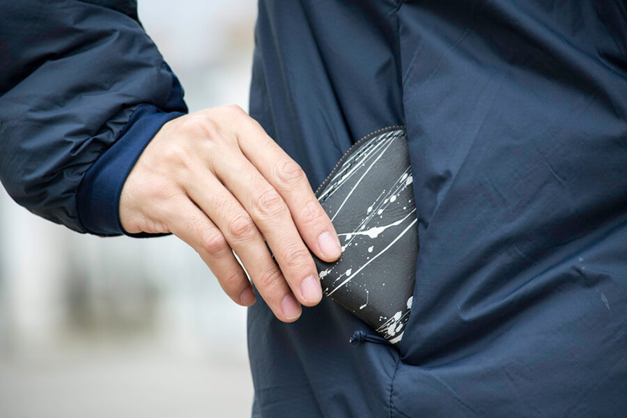 Genuine Leather Splatter Short Zip Wallet 