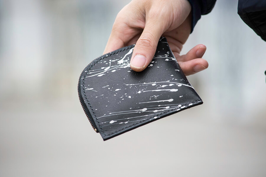 Genuine Leather Splatter Short Zip Wallet 
