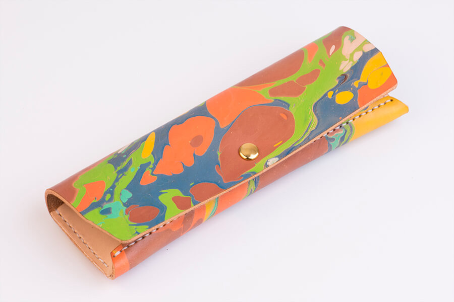 Genuine Leather Marble Pencil Case 