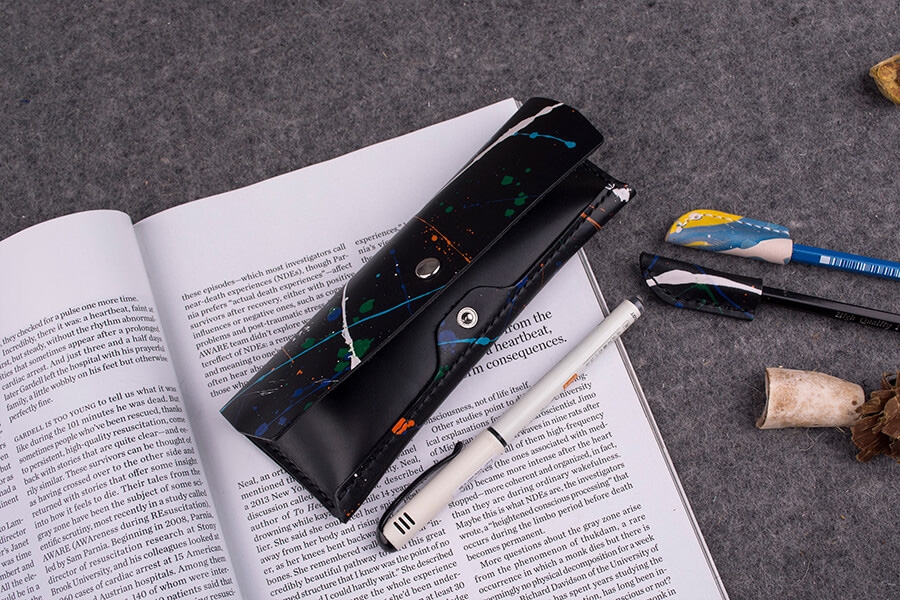Genuine Leather Splatter Pencil Case 