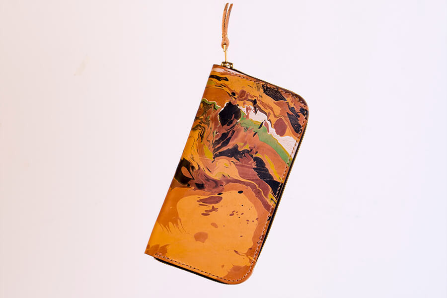 Genuine Leather Marble Long Zip Wallet 