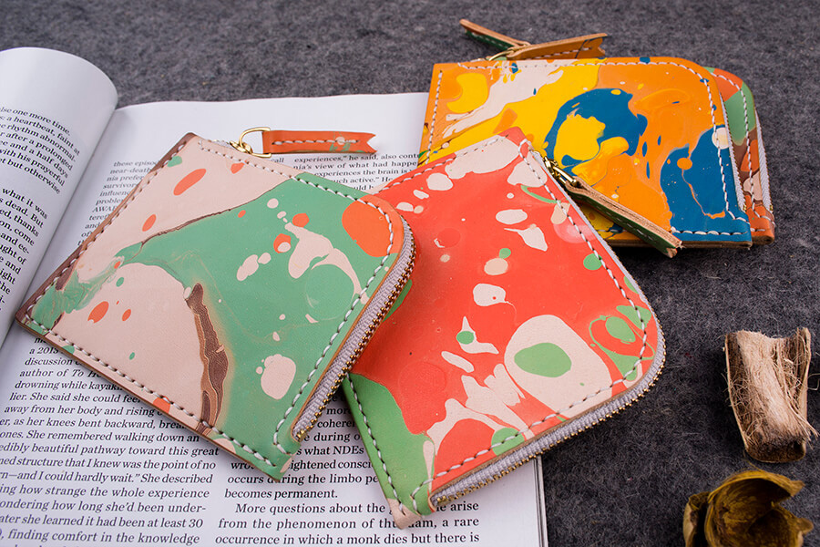 Genuine Leather Marble Short Zip Wallet 