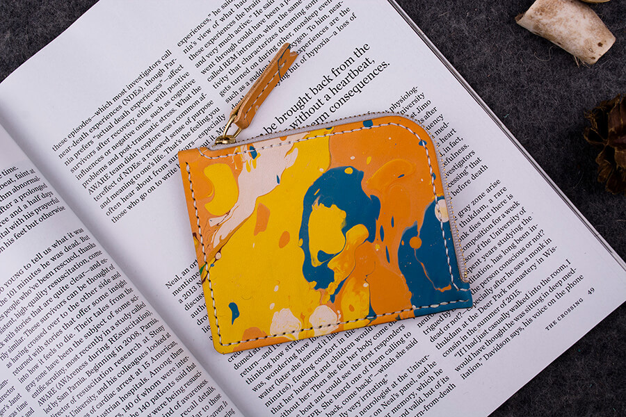 Genuine Leather Marble Short Zip Wallet 