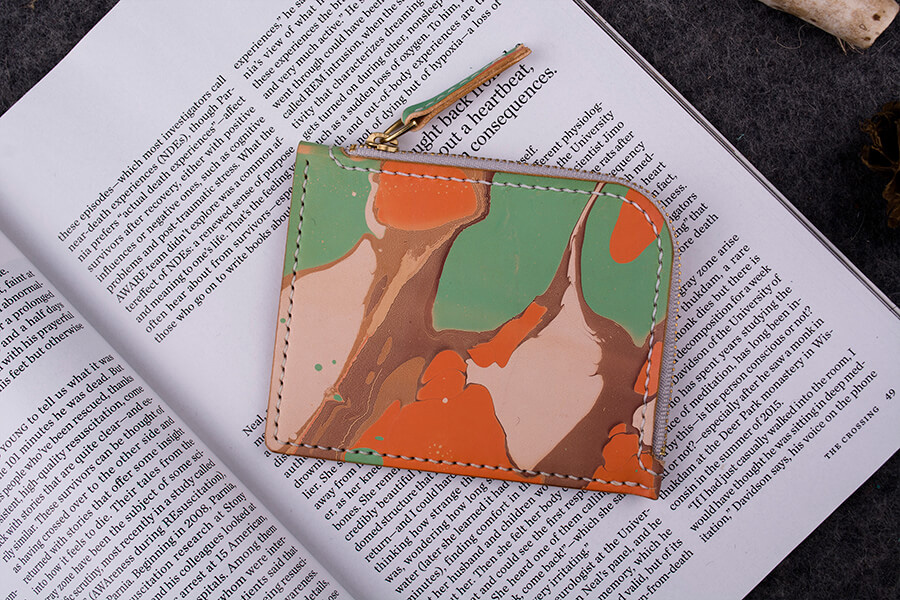 Genuine Leather Marble Short Zip Wallet 