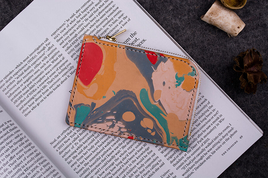 Genuine Leather Marble Short Zip Wallet 
