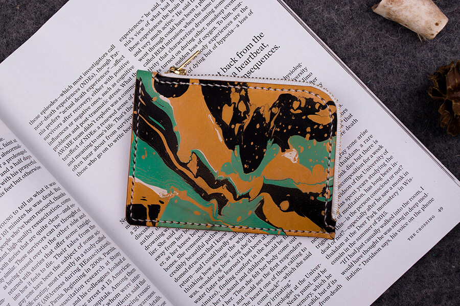 Genuine Leather Marble Short Zip Wallet 