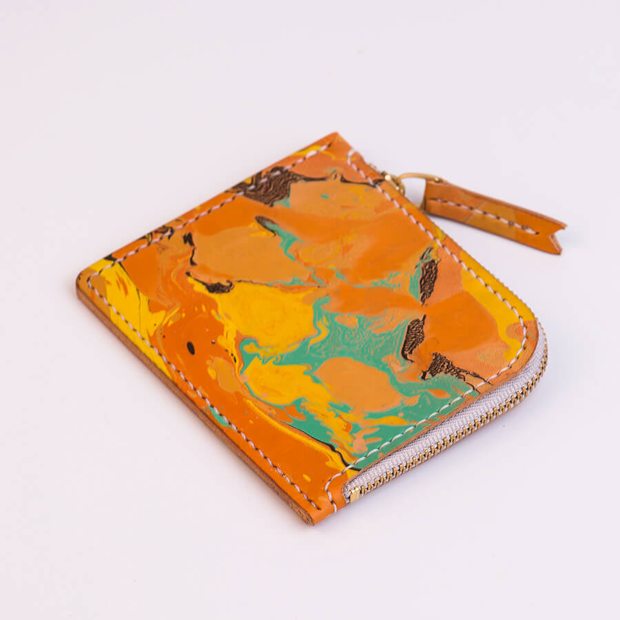 Genuine Leather Marble Short Zip Wallet 