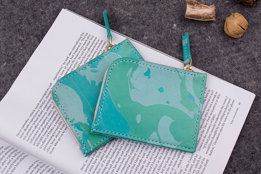 Genuine Leather Marble Short Zip Wallet 
