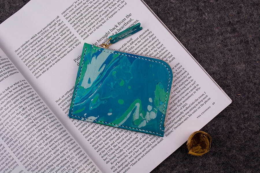 Genuine Leather Marble Short Zip Wallet 