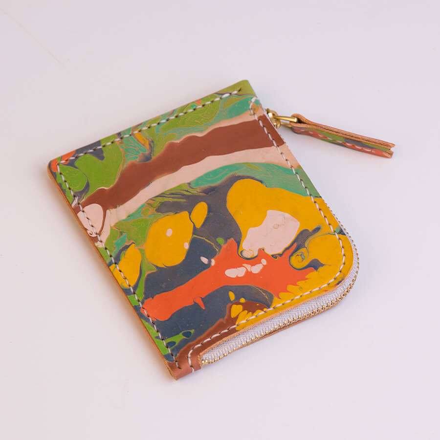 Genuine Leather Marble Short Zip Wallet 