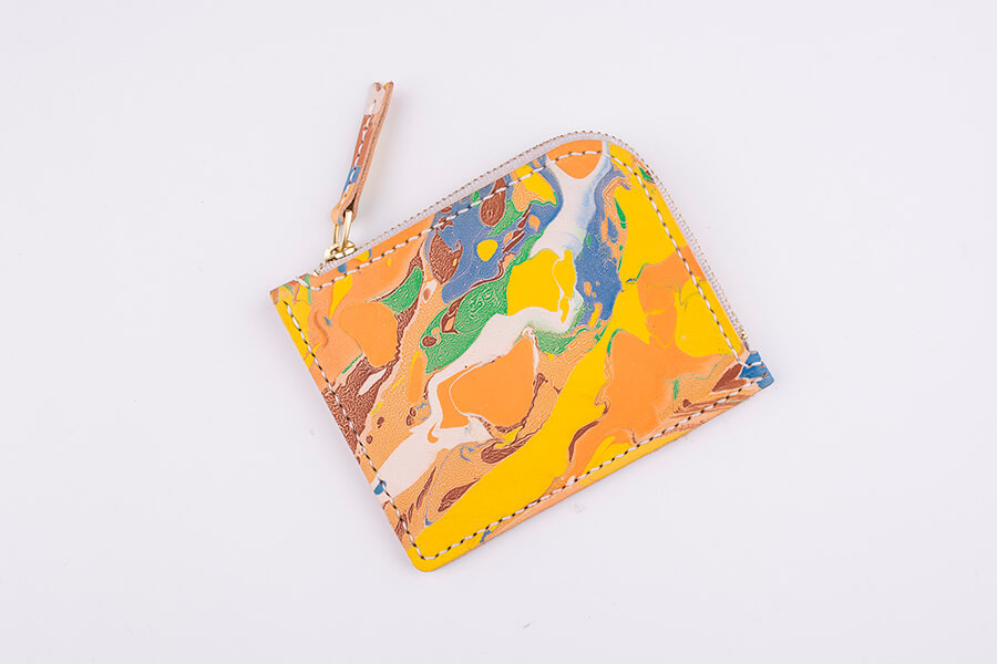 Genuine Leather Marble Short Zip Wallet 