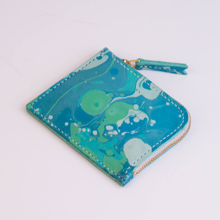 Genuine Leather Marble Short Zip Wallet 