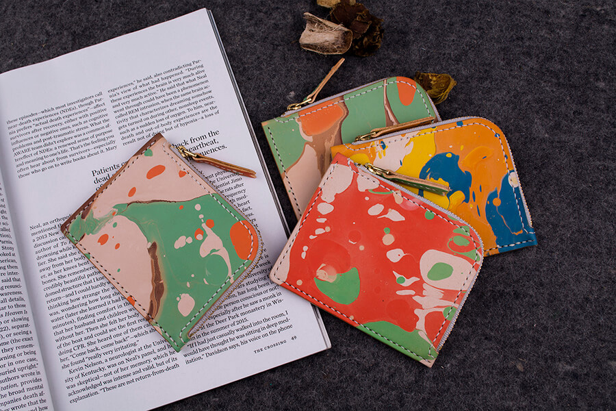 Genuine Leather Marble Short Zip Wallet 