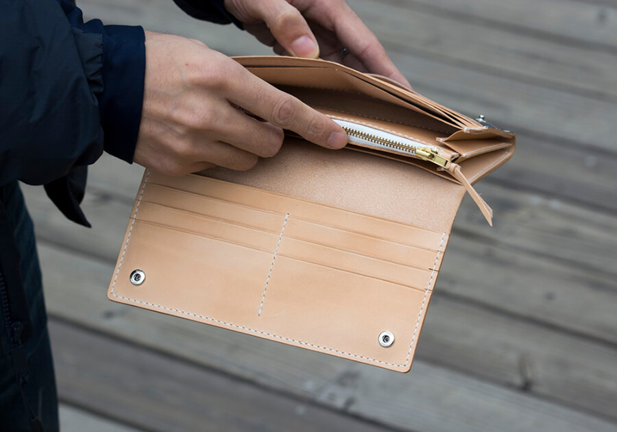 Genuine Leather Splatter Long Bifold Wallet 