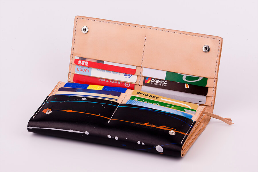 Genuine Leather Splatter Long Bifold Wallet 