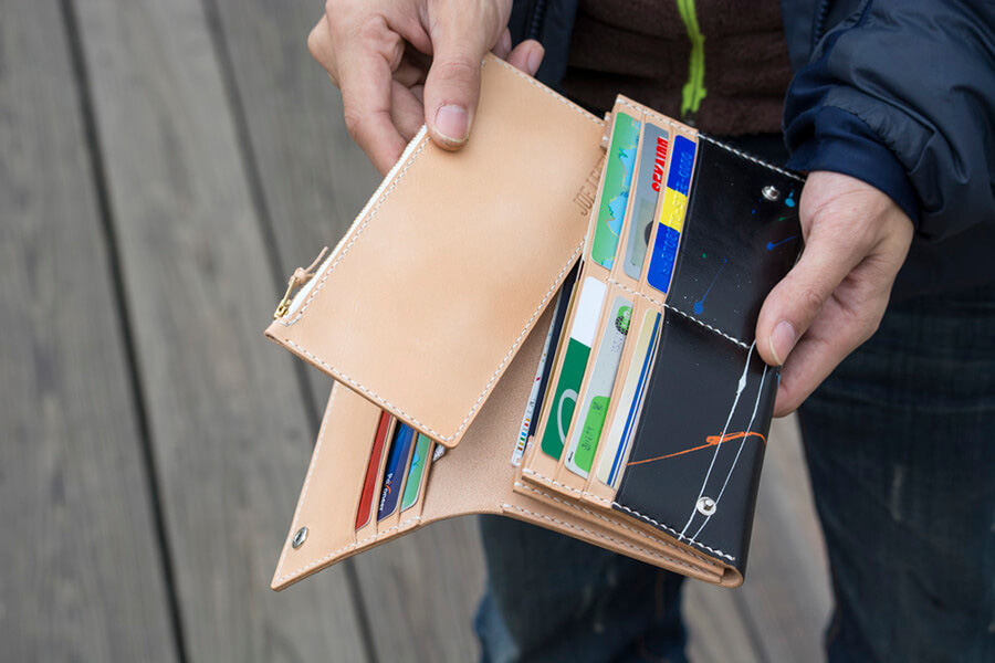 Genuine Leather Splatter Long Bifold Wallet 