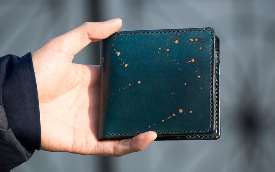 Genuine Leather Splatter Short Bifold Wallet 