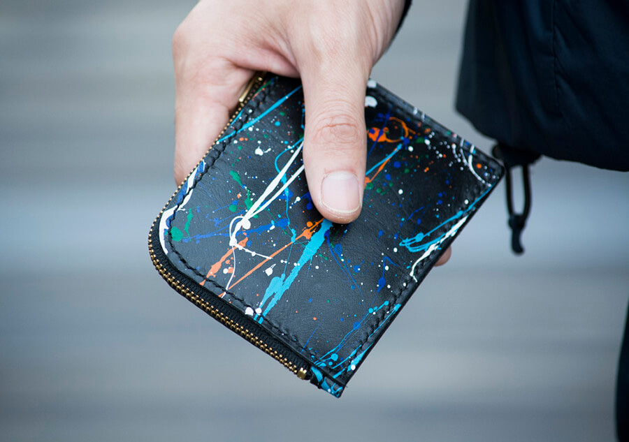 Genuine Leather Splatter Short Zip Wallet 