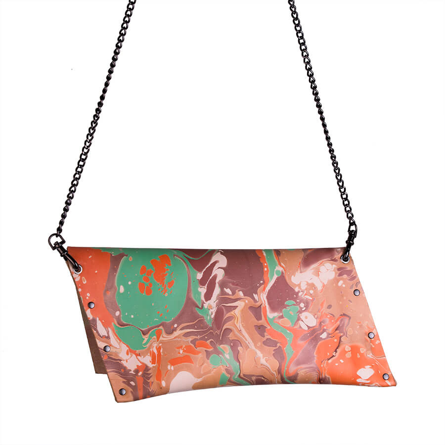 Genuine Leather Marble Shoulder Chain Bag 