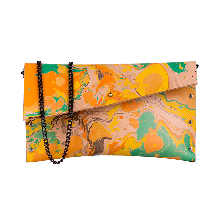 Genuine Leather Marble Shoulder Chain Bag 