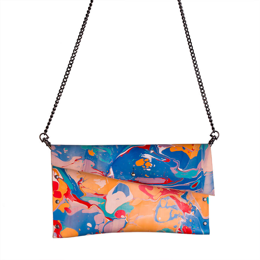 Genuine Leather Marble Shoulder Chain Bag 