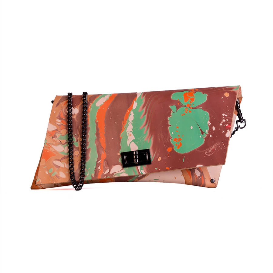 Genuine Leather Marble Shoulder Chain Bag 